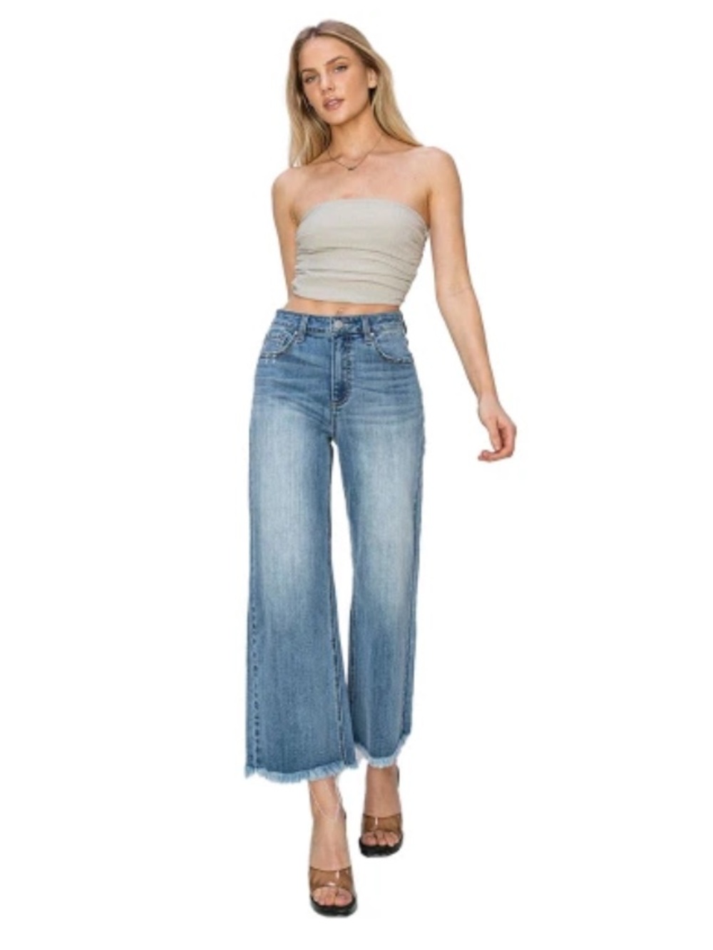RISEN Raw Hem Cropped Wide Leg Jeans Size 5/27 - Picture 9 of 9